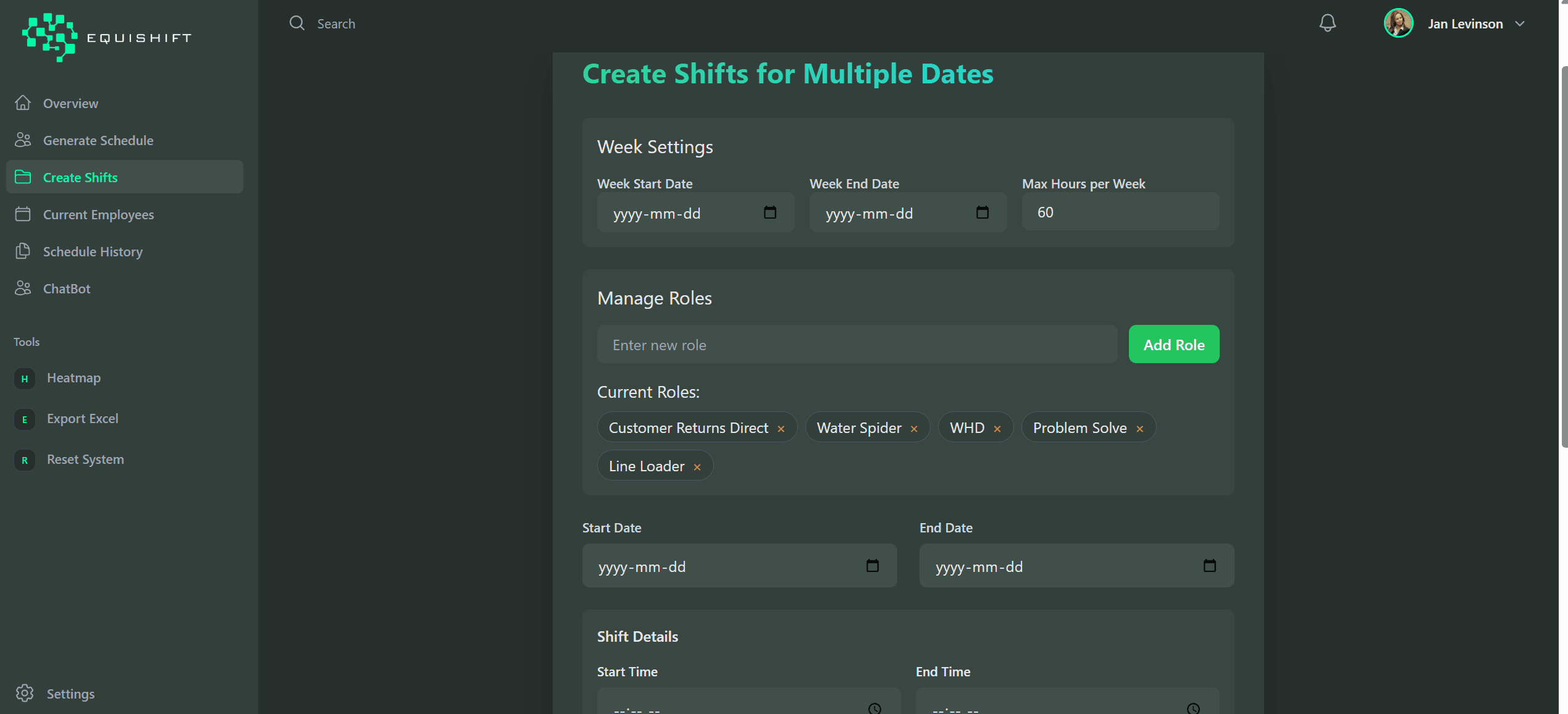 Custom Shift Configuration